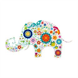 colorful retro flowers elephant svg, flower svg, flowers pattern svg, elephant svg, birthday gift svg, gift for girl svg