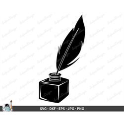 quill ink bottle svg  writer clip art cut file silhouette dxf eps png jpg  instant digital download