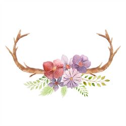 set hand painted watercolor flowers leaves stock illustration svg, flower svg, horns deer svg, flowers svg, birthday gif