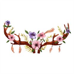 horns and flowers in boho style svg, flower svg, boho style svg, horns deer svg, flowers svg, birthday gift svg, gift fo