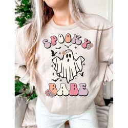 spooky babe png, cute ghost png, fall png, autumn png, halloween shirt design, png for shirt, retro halloween png
