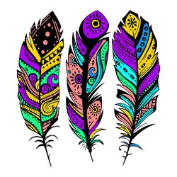 colorful tribal feathers svg, flower svg, feathers svg, tribal svg, tribal pattern svg, birthday gift svg, gift for girl