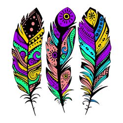 colorful tribal feathers svg, flower svg, feathers svg, tribal svg, tribal pattern svg, birthday gift svg, gift for girl