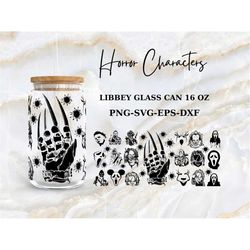horror characters 16 oz libbey glass can wrap svg, halloween 16 oz glass can wrap svg, ghostface beer glass can png, dig