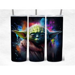 yoda 20 oz  skinny tumbler png, star wars sublimation tumbler wrap png, movie sublimation 20 oz skinnky tumbler, digital