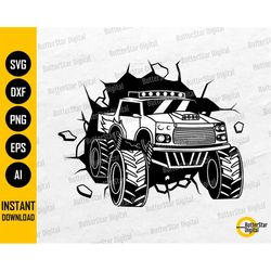 monster truck in the wall svg | muscle car svg | car decals wall art | cricut cutting files silhouette clipart vector di