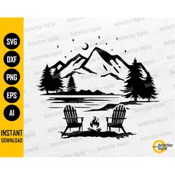 mountain scene with adirondack chairs svg | camping diy t-shirt sticker decal vinyl | cricut cut files clipart vector di