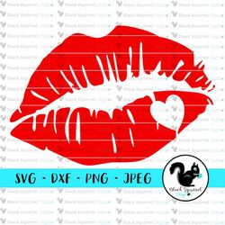 valentines day lips with heart svg, kissing lips clipart, pucker up, mwah, red lipstick kiss print cut file, digital dow