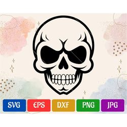 skull svg | black and white vector cut file for cricut | svg - eps - dxf - png - jpg | cricut explore | silhouette cameo