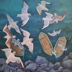 oil painting on canvas "flight of birds"