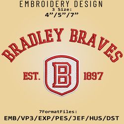 bradley braves embroidery design, ncaa logo embroidery files, ncaa braves, machine embroidery pattern