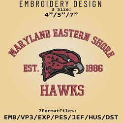 maryland eastern shore hawks embroidery design, ncaa logo embroidery files, ncaa hawks, machine embroidery pattern