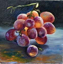 juicy grapes, oil paints art for kitchen interior