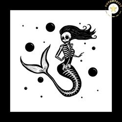 mermaid skeleton halloween svg happy halloween vector svg, halloween mermaid funny gift for halloween day svg, silhouett