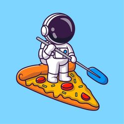 astronaut on a pizza slice svg hand drawn digital illustration spaceman in helmet with shovel clipart vector cut files f