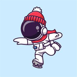 hand drawn cartoon astronaut svg playing ice skating in christmas red scarf clipart vector silhouette cut files for cric