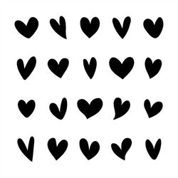 hand drawn black and white hearts svg bundle valentines day love doodles clipart set flat icons pack vector cut files fo