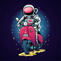 hand drawn cartoon astronaut riding scooter svg digital illustration spaceman on motorbike vector silhouette cut files f