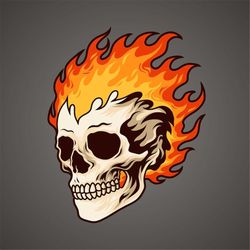 hand drawn skull on fire svg digital illustration skeleton head in flames clipart vector silhouette cut file for cricut