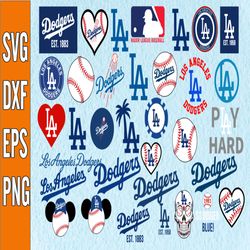 bundle 34 files la dodgers baseball team svg, la dodgers svg, mlb team svg, mlb svg, png, dxf, eps, jpg, instant downloa