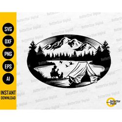 lake camping svg | camp svg | tent svg | mountains nature chill relax coffee view hike | cutting file clip art vector di