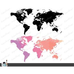 world map svg  continents clip art cut file silhouette dxf eps png jpg  instant digital download
