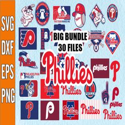 bundle 30 files philadelphia phillies baseball team svg, philadelphia phillies svg, mlb team  svg, mlb svg, png, dxf, ep