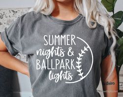 summer nights & ballpark lights svg, baseball svg, baseball shirt, baseball mom svg, funny baseball svg file for cricut