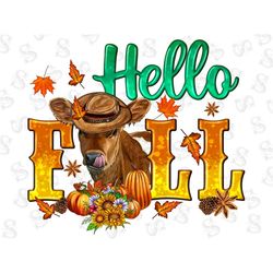 hello fall heifer png sublimation design,fall png,sunflower png,pumpkin fall png,digital download,heifer png,instant dow