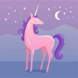 cute colourful unicorn flat illustration with moon and stars svg files for cricut digital download