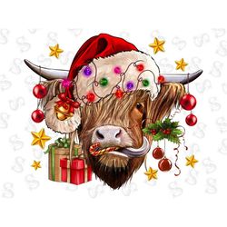 Christmas Highland Cow Png Sublimation Png,Christmas Png, Cow Png,Light Png ,Animals Png ,Farm Cow Png, highland Cow Shi