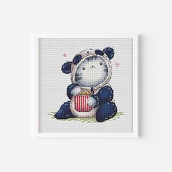 cat cross stitch pdf pattern, kitty cross stitch, panda suit kitten cross stitch, instant download, animal cross stitch