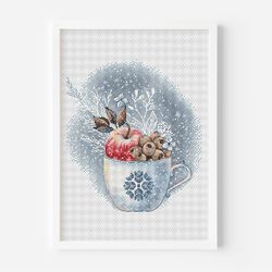 apple cross stitch pattern, cup counted cross stitch, instant download, winter decor cross stitch red apple cross stitch