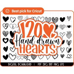 120 hand drawn heart svg bundle, sketch heart svg, cricut, silhouette, simple hearts, valentine day svg, doodle heart sv