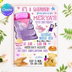 sleepover invitation, sleepover  birthday invitation. sleepover digital invitation, sleepover  birthday party invitation