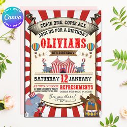 circus invitation, circus digital invitation, circus birthday invitation, circus birthday party invitation, circus party