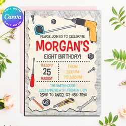 handyman invitation, handyman birthday invitation, handyman birthday party invitation, handyman digital invitation