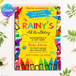 crayon invitation, crayon invites, crayon birthday invitation, crayon party invitation, crayon birthday party invitation