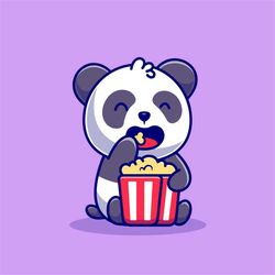 hand drawn cute panda cartoon eating popcorn illustration svg clipart silhouette vector cut files for cricut digital dow