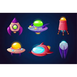 hand drawn cartoon space ships svg bundle alien galaxy shuttles set silhouette vector cut files for cricut digital downl