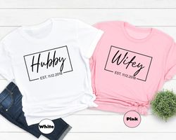 custom wifey and hubby shirt, personalized wedding party t-shirt, honeymoon sweatshirt, wife and hubs hoodie, just marri