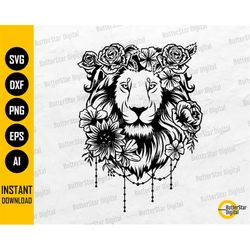 floral lion svg | lion face svg | cute boho t-shirt decal stencil vinyl graphics | cricut cut file silhouette clipart di