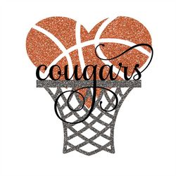 cougars basketball heart hoop glitter svg