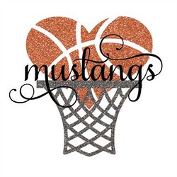 mustangs basketball heart hoop glitter and no glitter svg/png