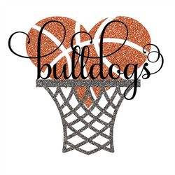 bulldogs basketball heart hoop with and without glitter svg/png