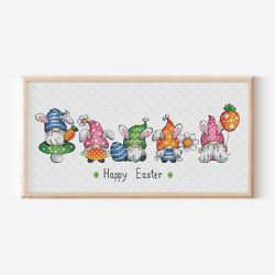 easter gnome cross stitch pattern pdf, set easter leprechaun cross stitch, easter gnomes embroidery, instant download