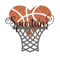 spartans basketball heart hoop with and without glitter svg/png