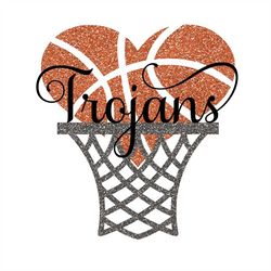 trojans basketball heart hoop with and without glitter svg/png