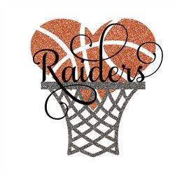 raiders basketball heart hoop with and without glitter svg/png