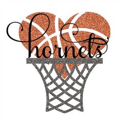 hornets basketball heart hoop with and without glitter svg/png